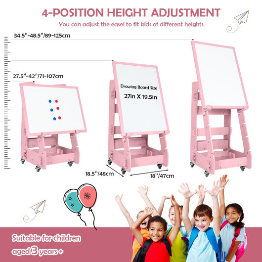 Multifunctional Kids' Standing Art Easel with Dry-Erase Board -Pink