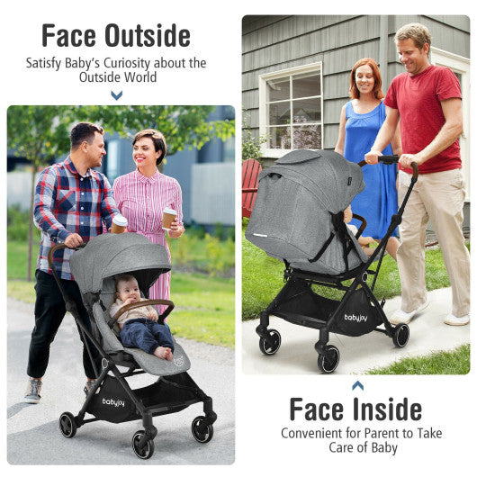 2-in-1 Convertible Aluminum Baby Stroller with Adjustable Canopy-Gray