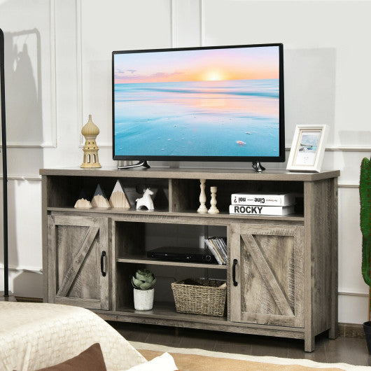 59 Inch TV Stand Media Center Console Cabinet with Barn Door for TV's 65 Inch-Natural