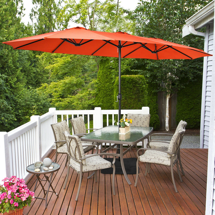 15 Feet Double-Sided Twin Patio Umbrella with Crank and Base-Orange