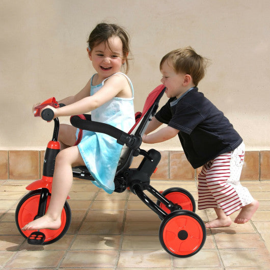 6-in-1 Foldable Baby Tricycle Toddler Stroller with Adjustable Handle-Red