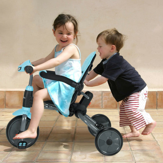 6-in-1 Foldable Baby Tricycle Toddler Stroller with Adjustable Handle-Blue