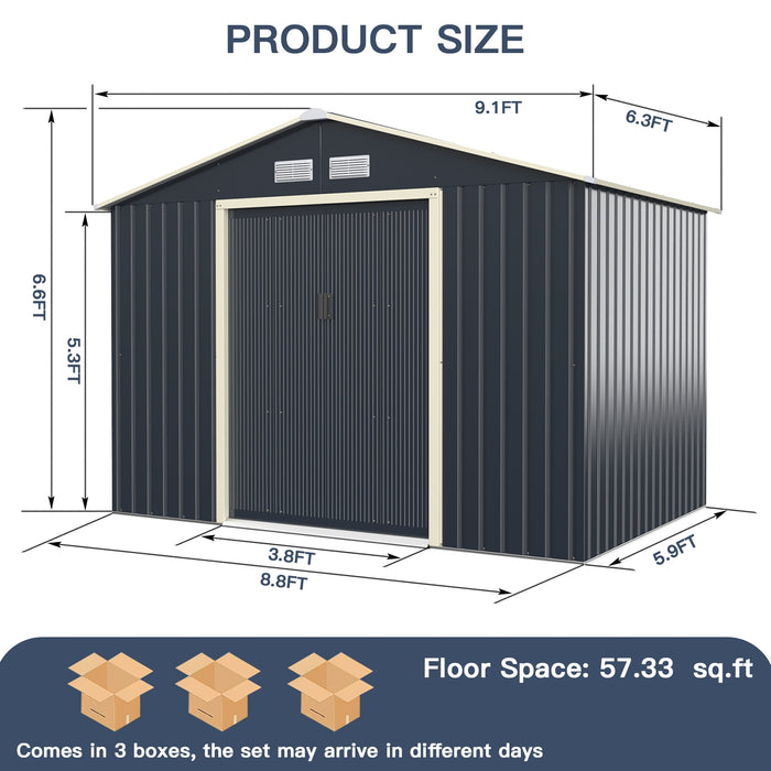 9 x 6 Feet Metal Storage Shed for Garden and Tools-Gray