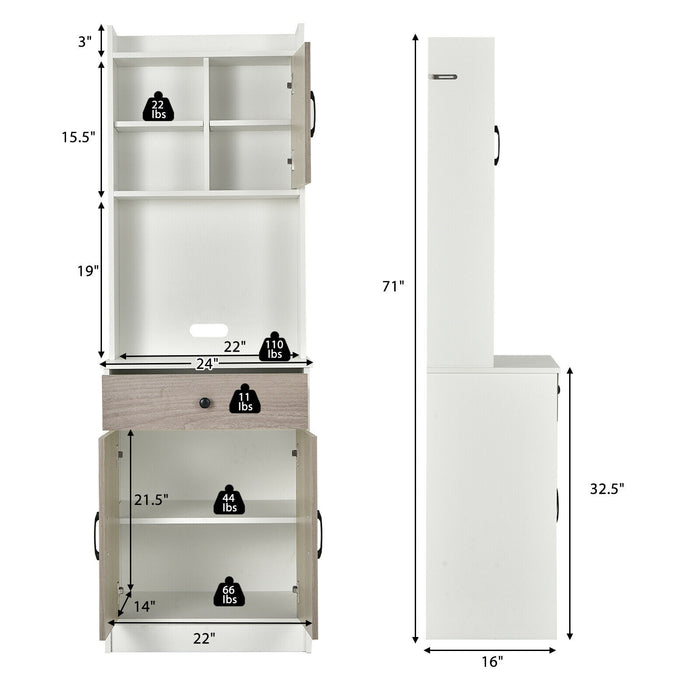 3-Door 71 Inch Kitchen Buffet Pantry Storage Cabinet with Hutch and Adjustable Shelf-White