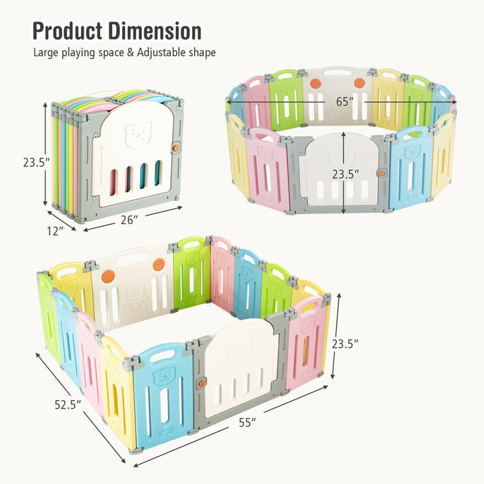 Foldable Baby Playpen 14 Panel Activity Center Safety Play Yard-Multicolor