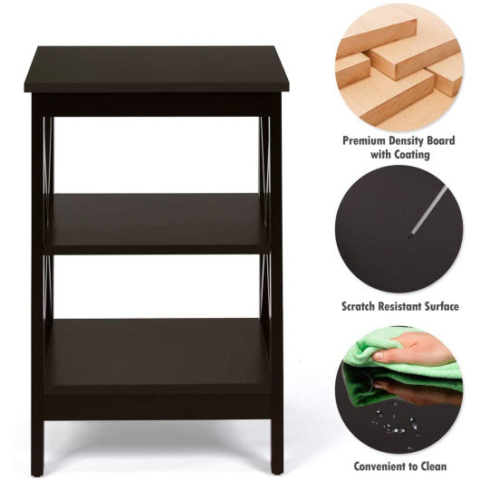 3-Tier X-Design Nightstands with Storage Shelves for Living Room Bedroom-Espresso