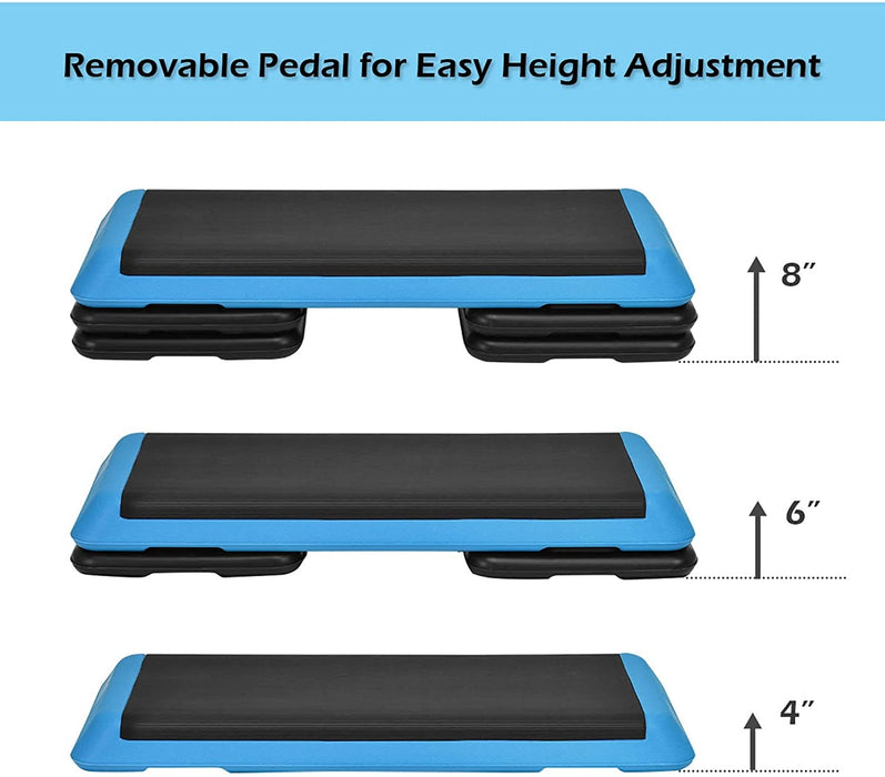 43 Inches Height Adjustable Fitness Aerobic Step with Risers-Blue