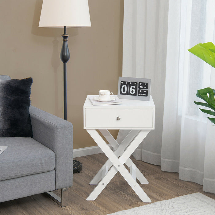 Modern X-Shaped Nightstand with Drawer for Living Room Bedroom-White