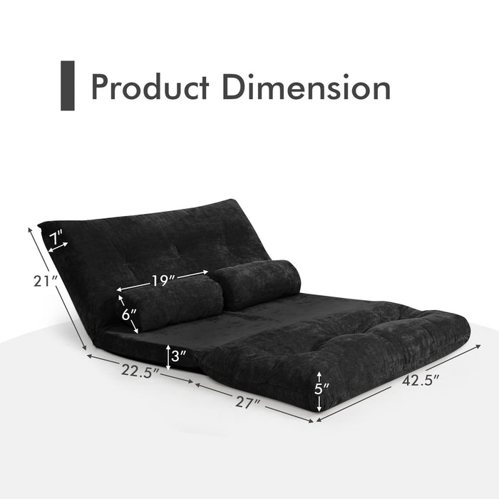 6-Position Adjustable Sleeper Lounge Couch with 2 Pillows-Black