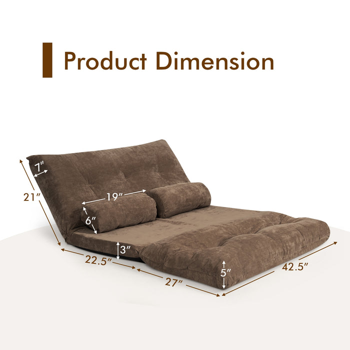 6-Position Adjustable Sleeper Lounge Couch with 2 Pillows-Coffee