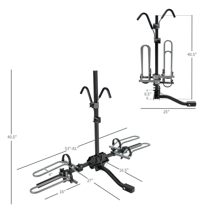 2-Bike Hitch Mount Bike Rack for 1-1/4 Inch or 2 Inch Receiver-Black