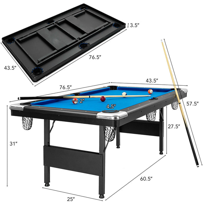 6 Feet Foldable Billiard Pool Table with Complete Set of Balls-Blue