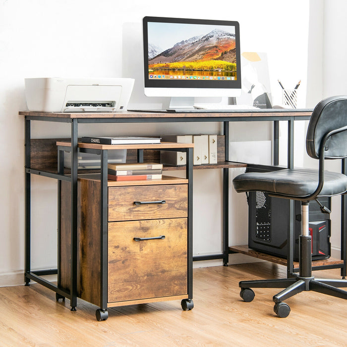 2 Drawer Mobile File Cabinet Printer Stand with Open Shelf for Letter Size-Rustic Brown