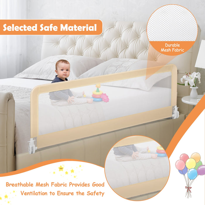 59 Inch Folding Breathable Baby Bed Rail Guard with Safety Strap-Beige