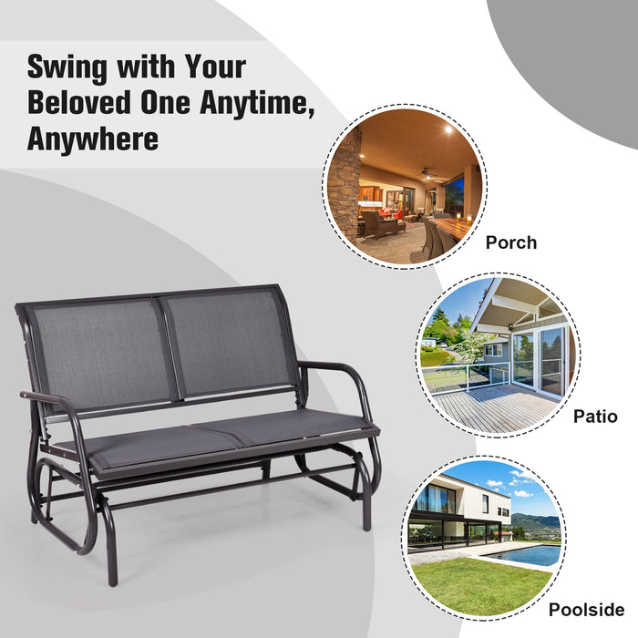 Swing Glider Chair 48 Inch Loveseat Rocker Lounge Backyard-Gray