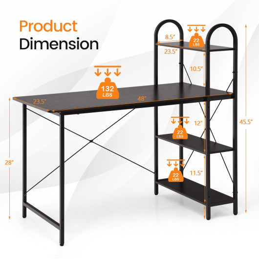 Reversible Computer Desk Study Workstation Home Office 4-tier Bookshelf-Brown