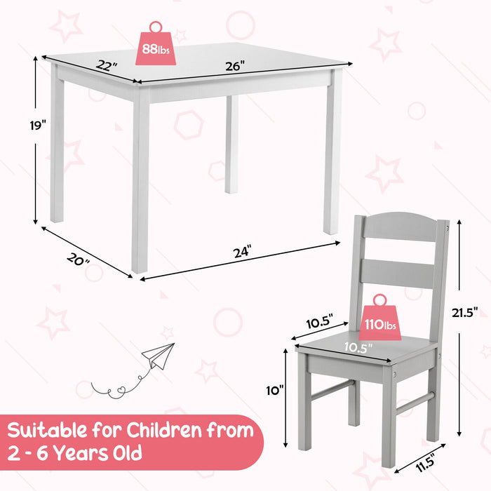 Kids 5 Pieces Table and Chair Set Wooden Children Activity Playroom Furniture Gift-White