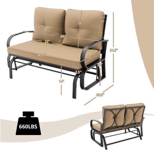 Patio 2-Person Glider Bench Rocking Loveseat with Cushioned Armrest-Beige