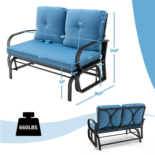 Patio 2-Person Glider Bench Rocking Loveseat with Cushioned Armrest-Blue