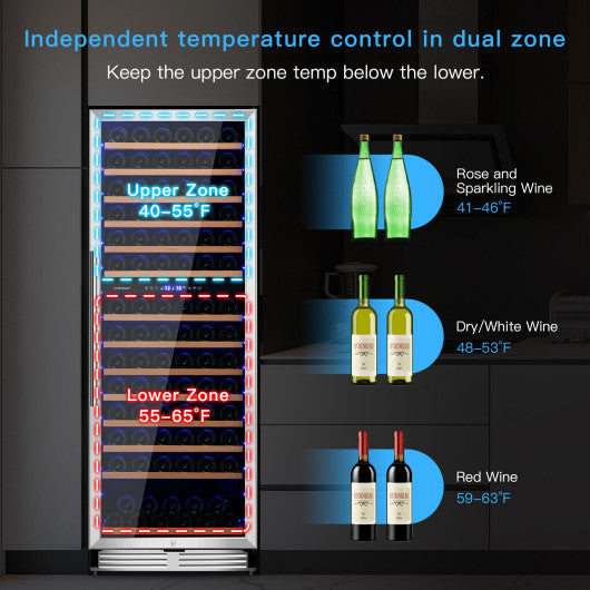 154-Bottle Freestanding Wine Cooler Refrigerator Dual Zone Wine Cellar with Dual Temperature Control-Silver