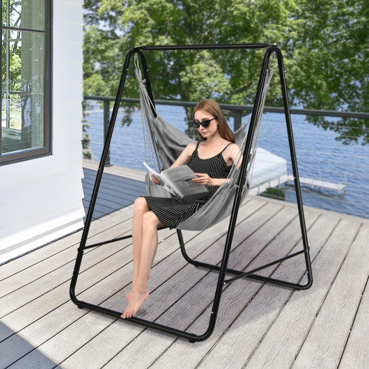 Hanging Padded Hammock Chair with Stand and Heavy Duty Steel-Gray