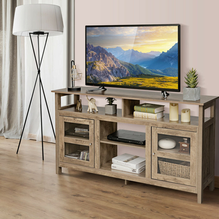 58 Inch TV Stand Entertainment Console Center with 2 Cabinets-Natural