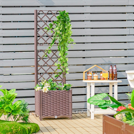 Raised Garden Bed with Trellis Planter Box for Climbing Plants -Brown