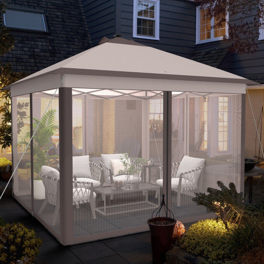 11 x 11 Feet Portable Outdoor Patio Folding Gazebo with Led Lights -Beige