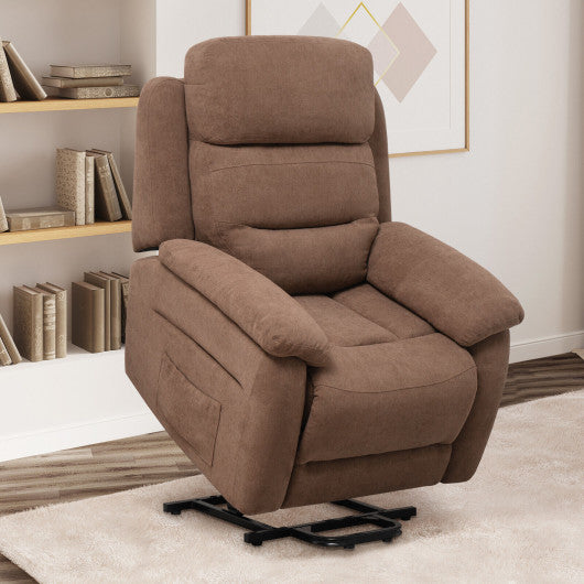 Power Lift Recliner Sofa with Side Pocket and Remote Control-Brown