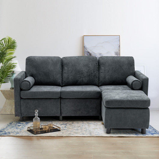 3 Seat L-Shape Movable Convertible Sectional Sofa with Ottoman-Gray