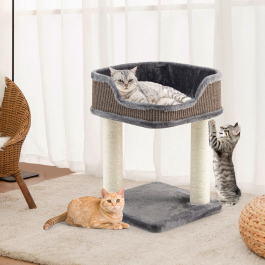 Multi-Level Cat Climbing Tree with Scratching Posts and Large Plush Perch-Gray