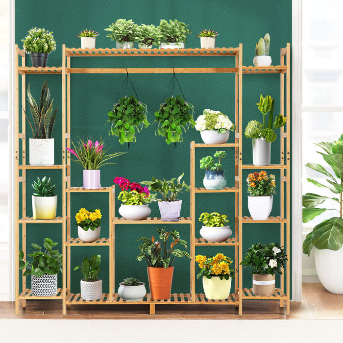 9-Tier Bamboo Plant Stand with Hanging Rack