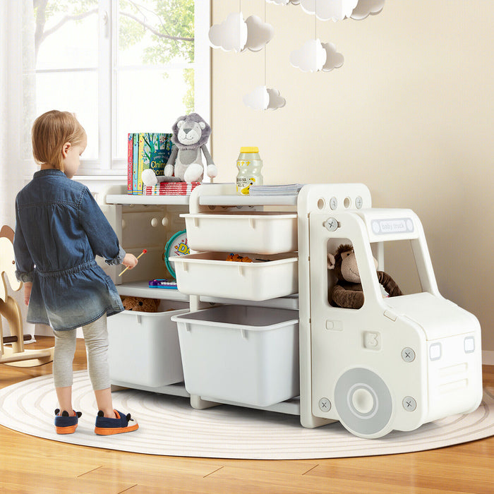 Toddler Truck Storage Organizer with Plastic Bins-Gray