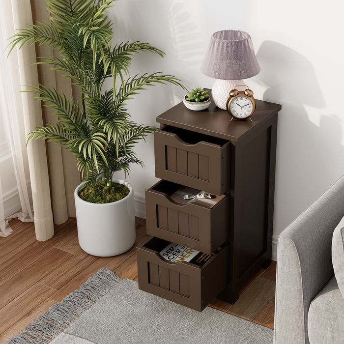 Bathroom Floor Freestanding Storage Organizer with 3 Drawers-Brown