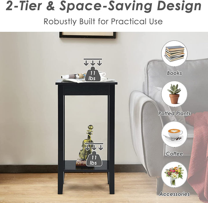 Set of 2 Versatile 2-Tier End Table with Storage Shelf-Black