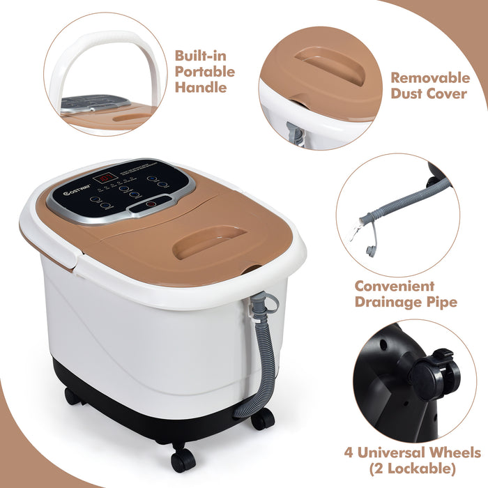 Portable All-In-One Heated Foot Bubble Spa Bath Motorized Massager-Coffee