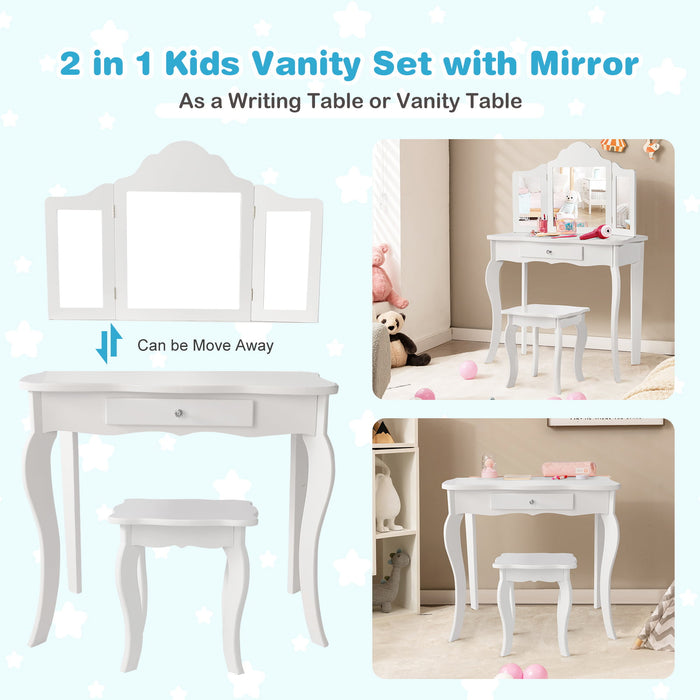 Kids Makeup Dressing Mirror Vanity Table Stool Set