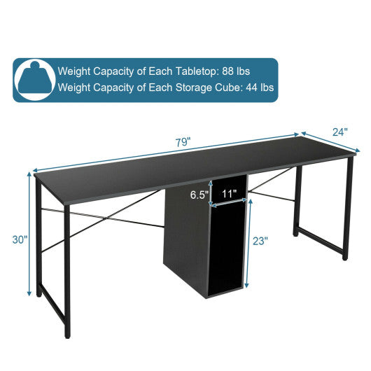 79 Inches Multifunctional Office Desk for 2 Person with Storage-Black