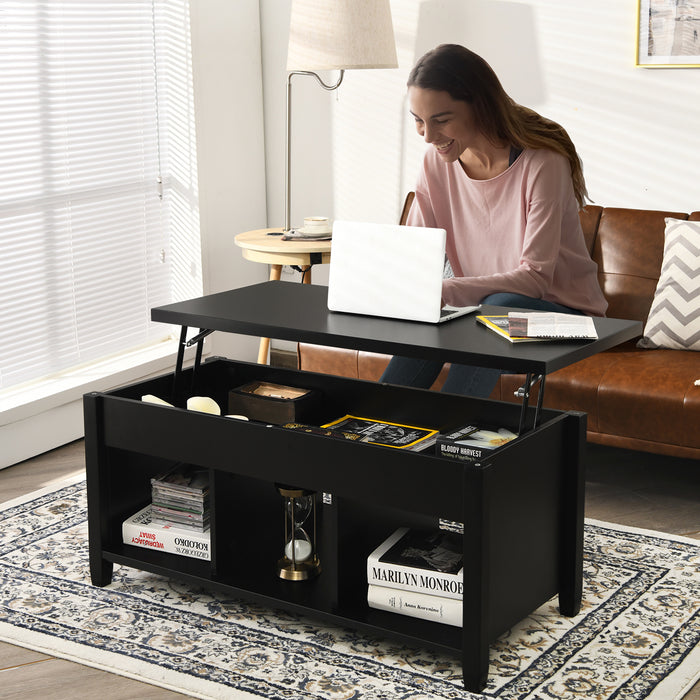 Lift Top Coffee Table with Storage Lower Shelf-Black