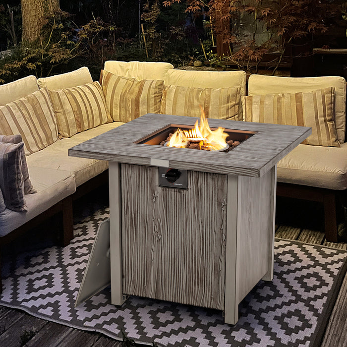 28 Inch 40 000 BTU Square Fire Pit Table with Lid and Lava Rocks-Gray