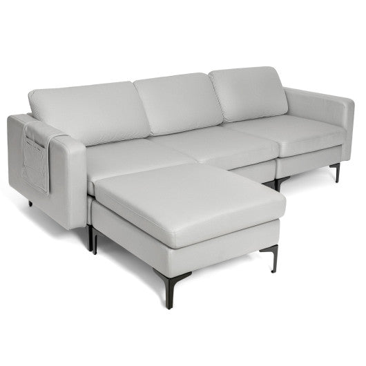 Modular L-shaped Sectional Sofa with Reversible Chaise and 2 USB Ports-Light Gray