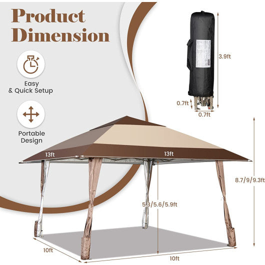 13 x 13 Feet Pop-Up Patio Gazebo with Wheels-Coffee