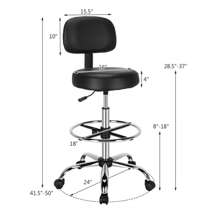 Swivel Drafting Chair with Retractable Mid Back and Adjustable Foot Ring-Black