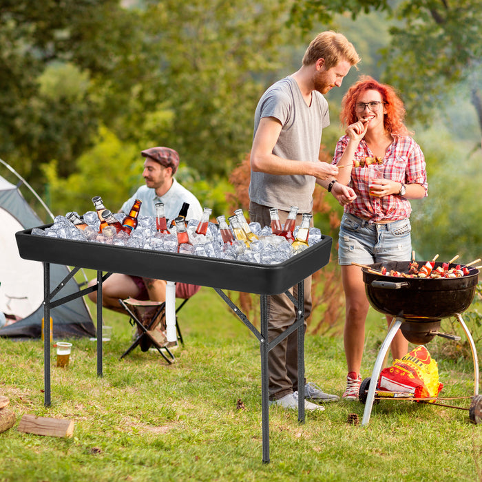 4 Feet Plastic Party Ice Folding Table with Matching Skirt-Black