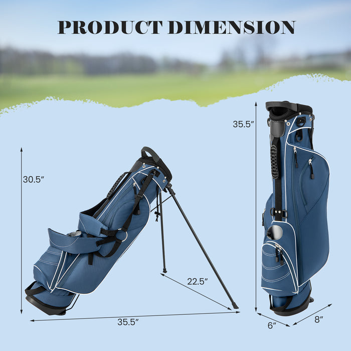 Golf Stand Cart Bag with 4 Way Divider Carry Organizer Pockets-Blue