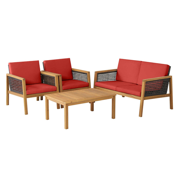 4 Pieces Patio Rattan Furniture Set with Removable Cushions-Red