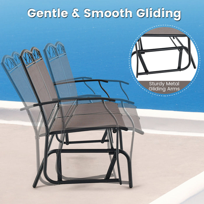 4 Piece Patio Glider Conversation Set with Tempered Glass Table Top-Brown