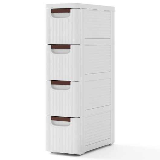 3/4/5/6-Drawer Rolling Organizer Unit Narrow Storage Cabinet with Built-In Wheels for Small Space-4-Drawer