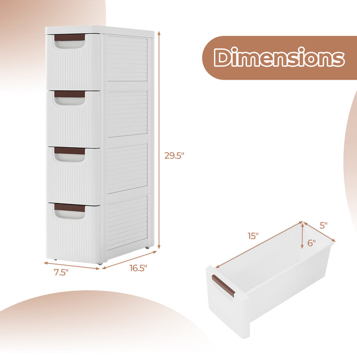 3/4/5/6-Drawer Rolling Organizer Unit Narrow Storage Cabinet with Built-In Wheels for Small Space-4-Drawer