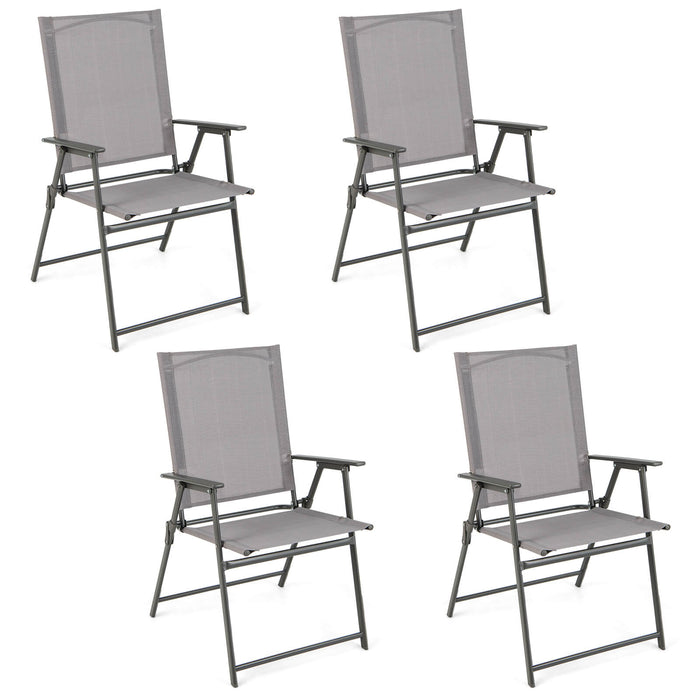 Set of 4 Patio Folding Chair Set with Rustproof Metal Frame-Gray